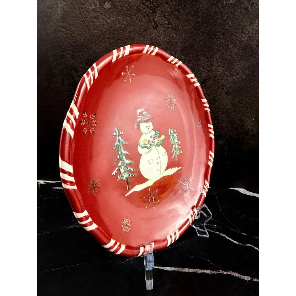 Tracy Porter Jolly Ol Snowy Snowman Red 8in Salad Plate MINT!